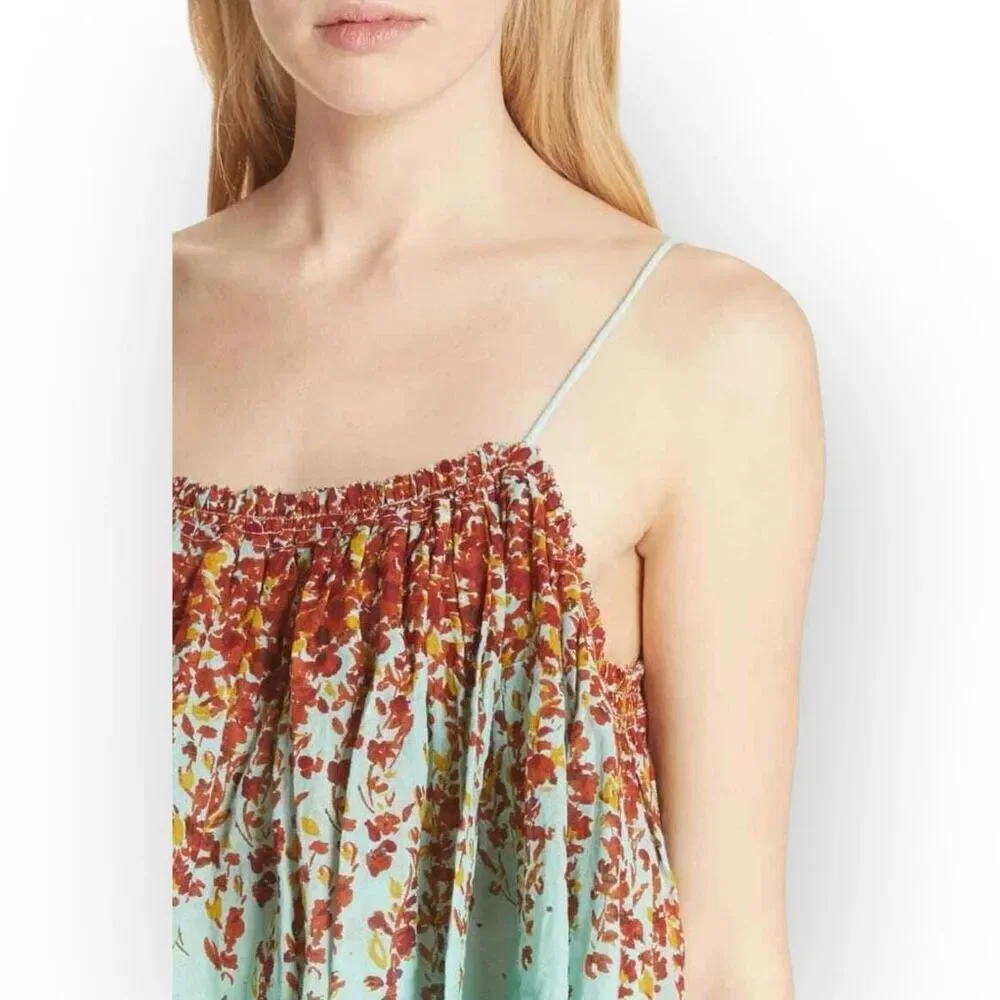 Free People L2146 Turquoise Instant Crush Printed Top Women's Size Large NEW